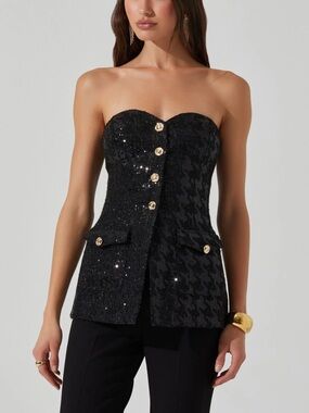 ASTR Milani Tweed Houndstooth Sequin Top Medium NWOT